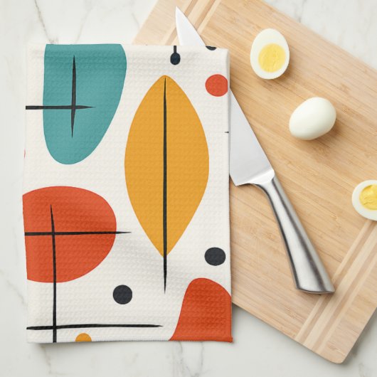 Mid Century Modern Starburst Pattern キッチンタオル (四つ折り)