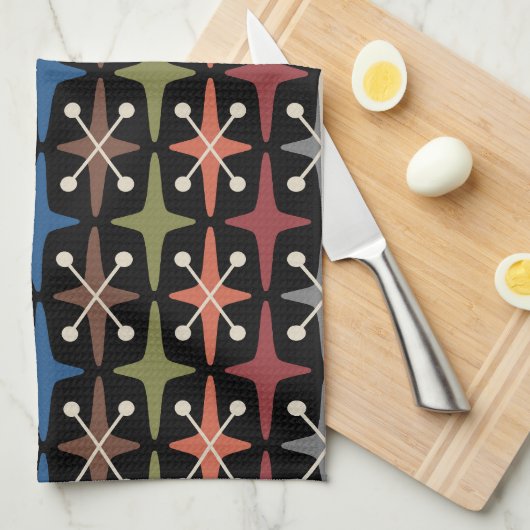 Mid Century Modern Starburst Pattern キッチンタオル (四つ折り)