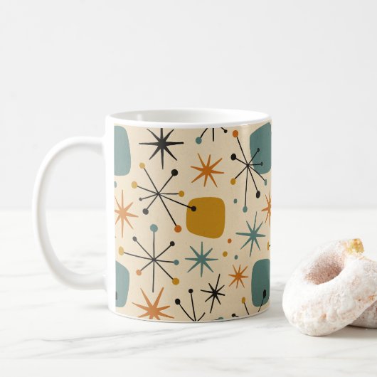 Mid Century Modern Starburst Pattern コーヒーマグカップ (ドーナツ)