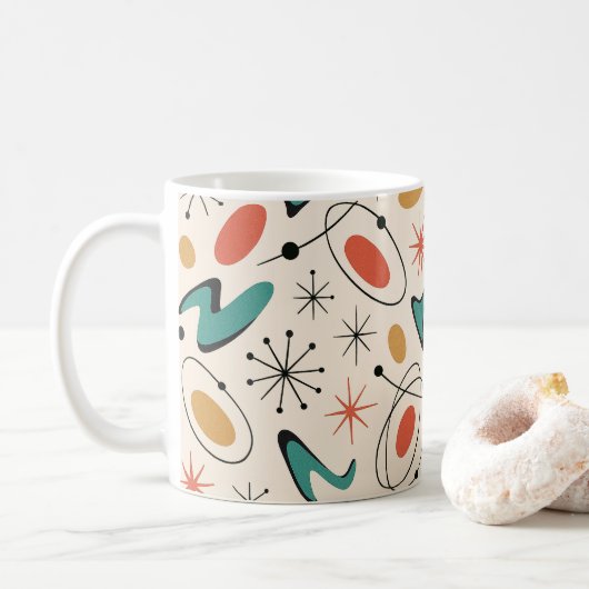 Mid Century Modern Starburst Pattern コーヒーマグカップ (ドーナツ)