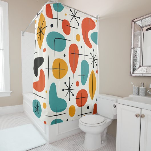 Mid Century Modern Starburst Pattern シャワーカーテン (インサイチュ)