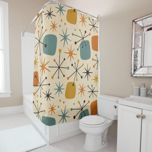 Mid Century Modern Starburst Pattern シャワーカーテン (インサイチュ)