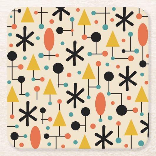Mid Century Modern Starburst Pattern スクエアペーパーコースター (正面)