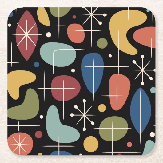Mid Century Modern Starburst Pattern スクエアペーパーコースター (正面)