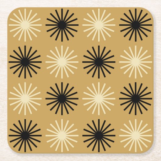 Mid Century Modern Starburst Pattern スクエアペーパーコースター (正面)