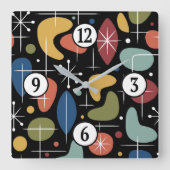 Mid Century Modern Starburst Pattern スクエア壁時計 (正面)
