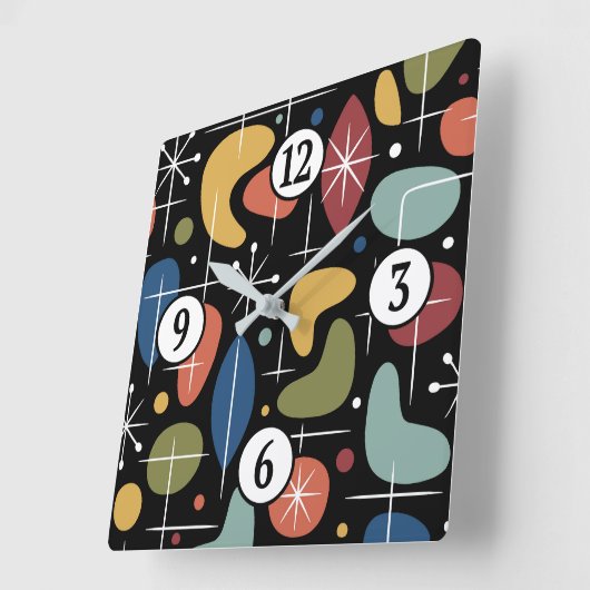 Mid Century Modern Starburst Pattern スクエア壁時計 (傾斜)