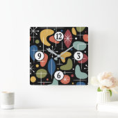 Mid Century Modern Starburst Pattern スクエア壁時計 (ホーム)