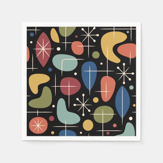 Mid Century Modern Starburst Pattern スタンダードカクテルナプキン (正面)