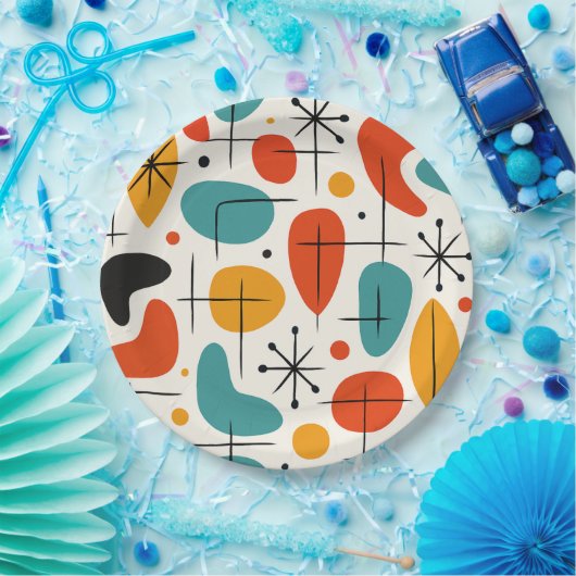 Mid Century Modern Starburst Pattern ペーパープレート (パーティー)