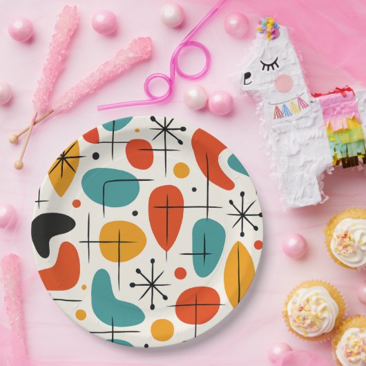 Mid Century Modern Starburst Pattern ペーパープレート (パーティー)