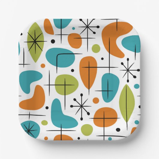 Mid Century Modern Starburst Pattern ペーパープレート (正面)