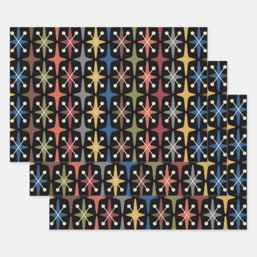 Mid Century Modern Starburst Pattern ラッピングペーパーシート (セット)