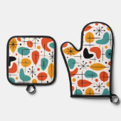 Mid Century Modern Starburst Pattern 鍋つかみ&鍋敷きセット (正面)