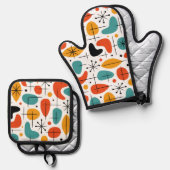 Mid Century Modern Starburst Pattern 鍋つかみ&鍋敷きセット (正面/裏面)