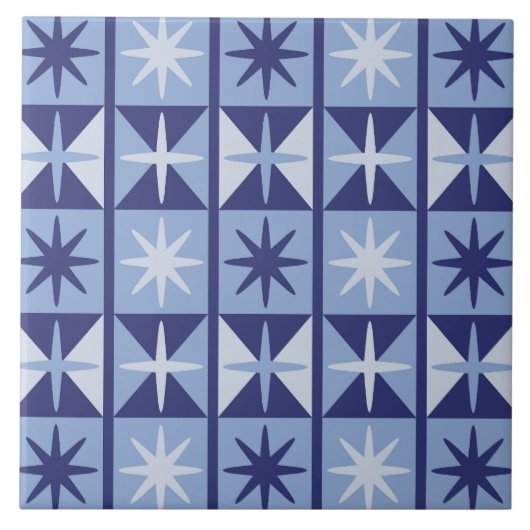 Mid Century Modern Starburst Pattern in Blues タイル (正面)
