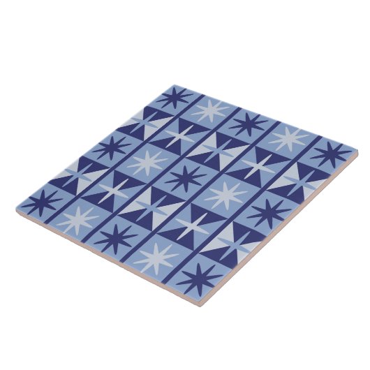 Mid Century Modern Starburst Pattern in Blues タイル (側面)