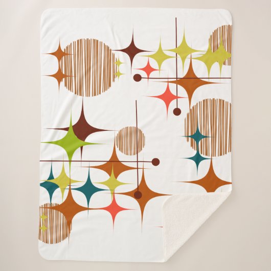 Mid Century Modern Starbursts and Globes シェルパブランケット (正面)