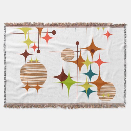 Mid Century Modern Starbursts and Globes スローブランケット (正面)