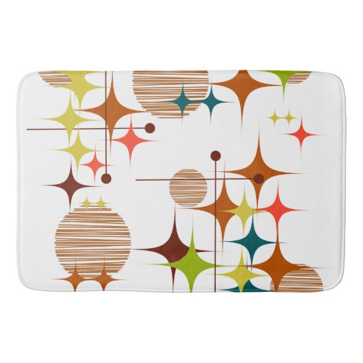 Mid Century Modern Starbursts and Globes バスマット (正面)