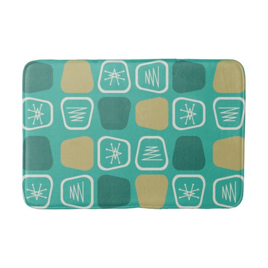 Mid Century Modern Stretched Squares Turquoise バスマット (正面)