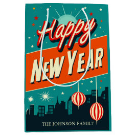 Mid Century Modern Style Happy New Year ミディアムペーパーバッグ
