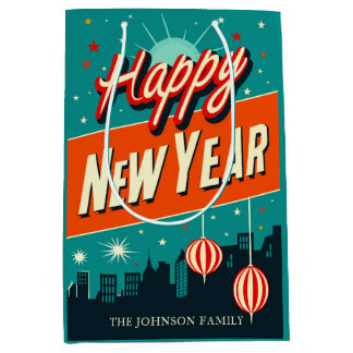 Mid Century Modern Style Happy New Year ミディアムペーパーバッグ