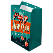 Mid Century Modern Style Happy New Year ミディアムペーパーバッグ (裏面アングル)