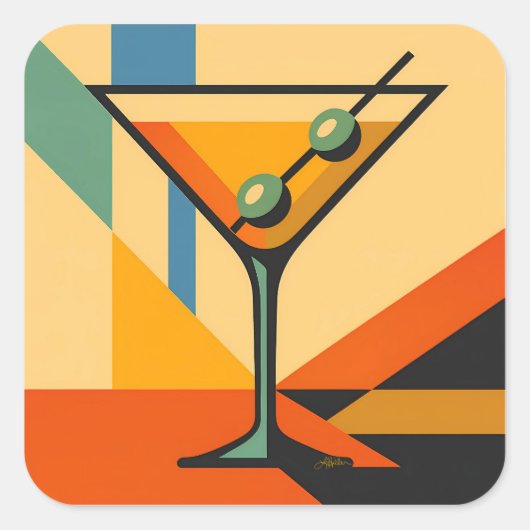 Mid Century Modern Sunrise Bauhaus Martini スクエアシール (正面)