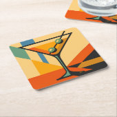 Mid Century Modern Sunrise Bauhaus Martini スクエアペーパーコースター (アングル)
