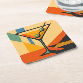 Mid Century Modern Sunrise Bauhaus Martini スクエアペーパーコースター (アングル)