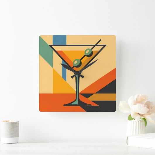 Mid Century Modern Sunrise Bauhaus Martini スクエア壁時計 (ホーム)