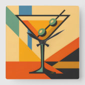 Mid Century Modern Sunrise Bauhaus Martini スクエア壁時計 (正面)