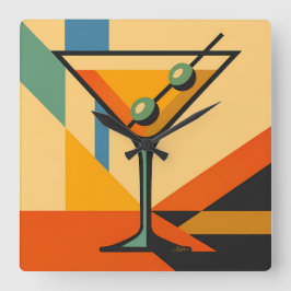 Mid Century Modern Sunrise Bauhaus Martini スクエア壁時計