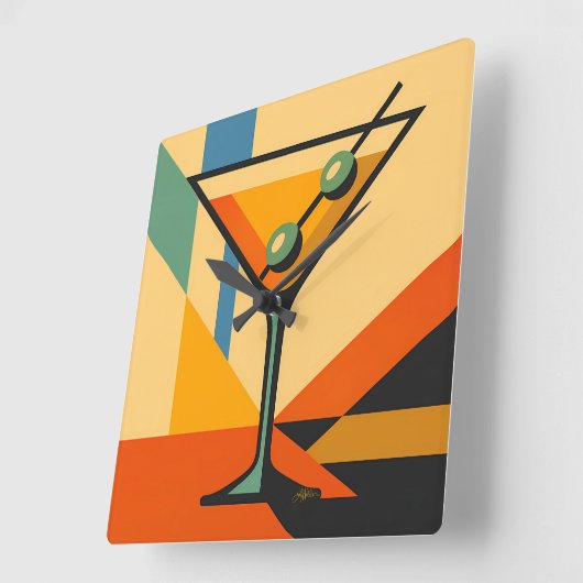 Mid Century Modern Sunrise Bauhaus Martini スクエア壁時計 (傾斜)