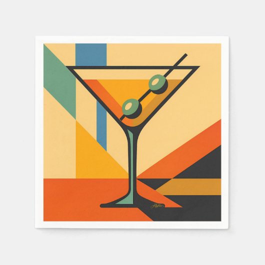 Mid Century Modern Sunrise Bauhaus Martini スタンダードカクテルナプキン (正面)