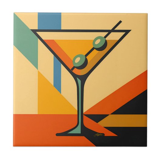 Mid Century Modern Sunrise Bauhaus Martini タイル (正面)
