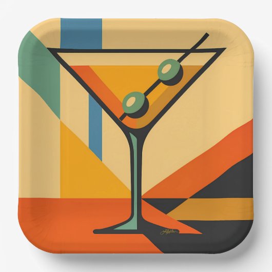 Mid Century Modern Sunrise Bauhaus Martini ペーパープレート (正面)