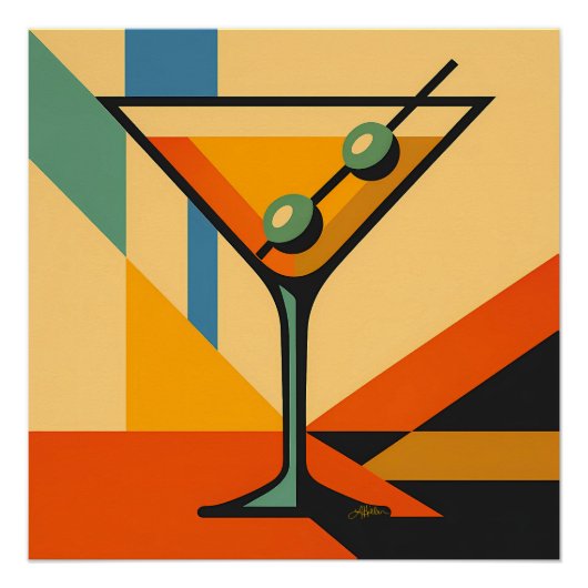 Mid Century Modern Sunrise Bauhaus Martini ポスター (正面)
