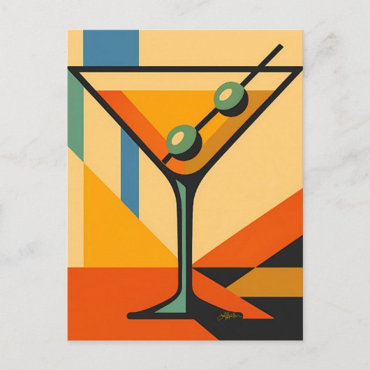 Mid Century Modern Sunrise Bauhaus Martini ポストカード (正面)