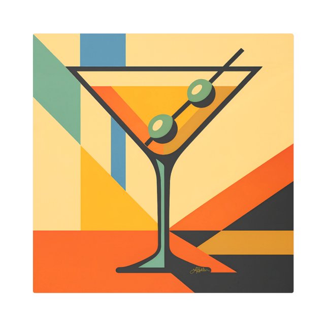 Mid Century Modern Sunrise Bauhaus Martini メタルプリント (正面)