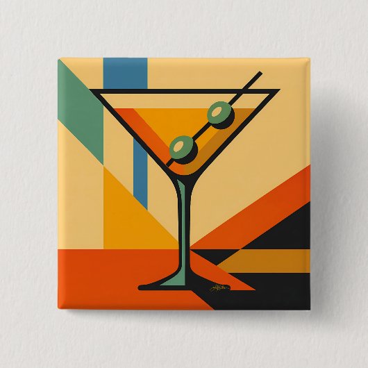 Mid Century Modern Sunrise Bauhaus Martini 缶バッジ (正面)
