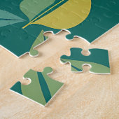 Mid-Century Modern Teal Botanical Geometric Leaf ジグソーパズル (側面)
