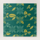 Mid-Century Modern Teal Botanical Geometric Leaf ジグソーパズル (横)