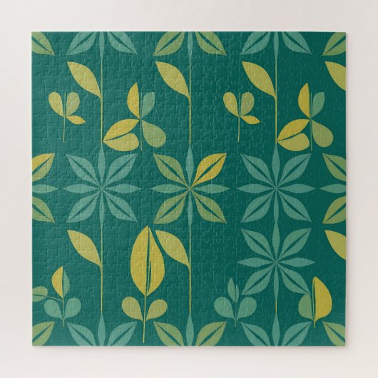 Mid-Century Modern Teal Botanical Geometric Leaf ジグソーパズル (縦)