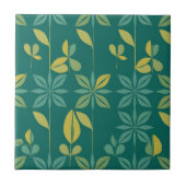 Mid-Century Modern Teal Botanical Geometric Leaf タイル (正面)