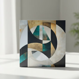 Mid-Century Modern Teal Gold Geometric Abstract タイル
