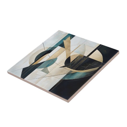 Mid-Century Modern Teal Gold Linear Geometric タイル (側面)