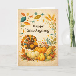 Mid Century Modern Thanksgiving Turkey Harvest カード