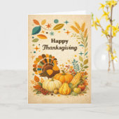 Mid Century Modern Thanksgiving Turkey Harvest カード (黄色い花)